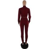 Fashionable Casual Sexy Solid Color Long Sleeve Sports Women'S Two-Piece Pants Set