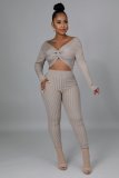 Women'S Sexy Solid Ribbed Pleated Two-Piece Pants Set