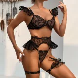 Women Metal Chain Lace Sexy Lingerie Set