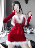 Christmas Costumes Women Sexy See-Through Lace Plush Suspender Nightdress Bunny Girl Christmas Dress