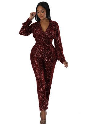 Women'S Clothing Sexy Fashion Solid Long Sleeve Tight Fitting Velvet  Jumpsuit