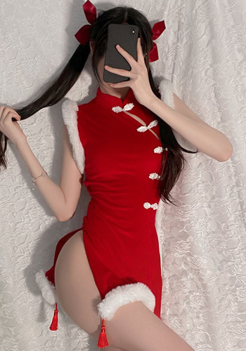 Noel Kostümleri Kadın kadife seksi tavşan Noel cheongsam