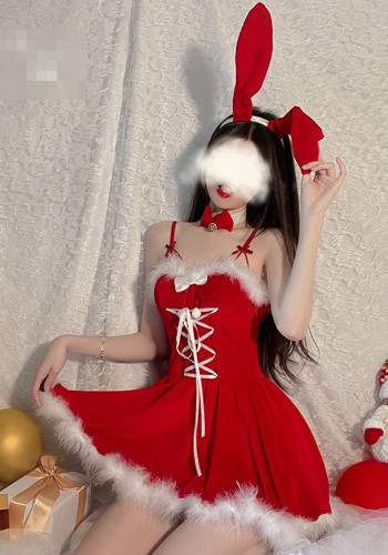 Noel Kostümleri Kadın kadife Seksi Tavşan Kız Noel Elbise