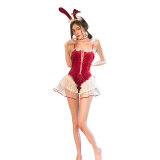 Christmas Costumes Women velvet embroidery lace See-Through sexy lingerie