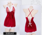 Christmas Costumes Women Sexy See-Through Lace Plush Suspender Nightdress Bunny Girl Christmas Dress