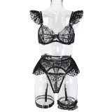 Women Metal Chain Lace Sexy Lingerie Set