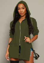 Women Fashion Sexy Zipper Hood Pocket Solid Color Jacket