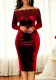 Women'S Chic Career Velvet Off Shoulder Solid Color Lace Patchwork Mid Length Bodycon Dress