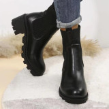 Winter Chunky Mid-Heel Round Toe Knitting Martin Boots Women Plus Size Elastic Wool Ankle Boots