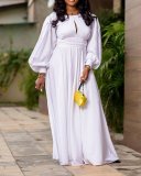 Plus Size Women'S Maxidress Vintage Solid Color Puff Sleeve High Waist Open Back Gown