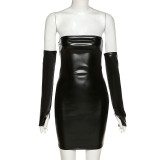 Autumn And Winter Women'S Fashion Design Off Shoulder Sexy Nightclub Style Pu Leather Bodycon Dress