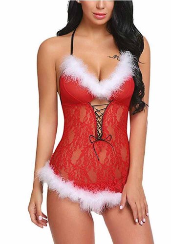 Lingerie sexy Sexy cinghie trasparenti siamesi rosse Abbigliamento natalizio