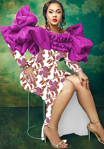 Elegante vestido de fiesta formal con estampado de patchwork de malla con hombros descubiertos