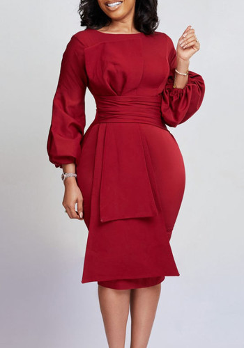 Damen Frühling Herbst Einfarbig Bodycon Pro Ol Chic Plus Size Afrikanisches Kleid