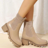 Winter Chunky Mid-Heel Round Toe Knitting Martin Boots Women Plus Size Elastic Wool Ankle Boots