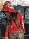 Women'S Fashion Fall Solid Color Letter Print Zipper Long Sleeve Hoodies