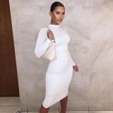 Spring And Autumn Tight Fitting Slim Solid Color Sexy Bodycon Long Dress For Women