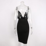 Women'S Strap Dress Spring Low Cut Cutout Bodycon Slim Dress