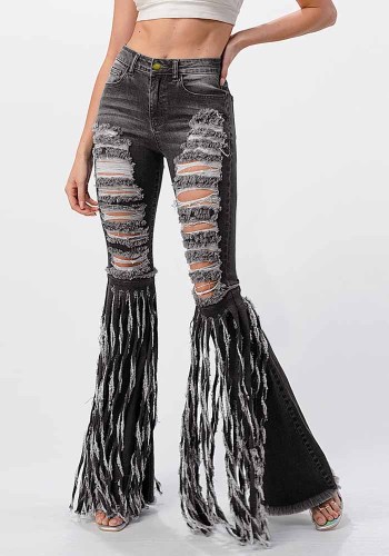 Jeans à pampilles déchirés pour femmes Fashion Ladies Denim Bootcut Pants