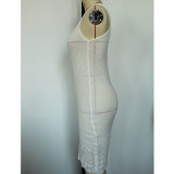 Women'S Clothing Maxi Sexy Hollow U-Neck Strap Knitting Beach Dress