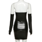 Autumn And Winter Women'S Fashion Design Off Shoulder Sexy Nightclub Style Pu Leather Bodycon Dress