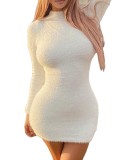 Women'S Chic Solid Color Round Neck Long Sleeve Women'S Mini Dress