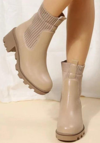 Winter Chunky Mid-Heel Round Toe Knitting Martin Boots Damen Plus Size Elastische Wollstiefeletten