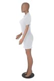 Spring Summer Solid Short Sleeve Ribbed Zip Mini Dress