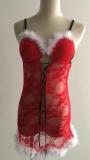 Sexy Lingerie Sexy Red Siamese See-Through Straps Christmas Clothing