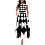 WomenSummer Sleeveless Geometric Print Maxi Dress