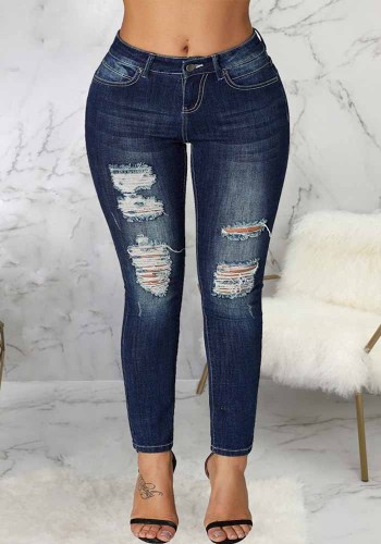 Женские эластичные рваные узкие джинсовые брюки