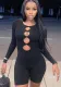 Women Spring Round Neck Ribbed Cutout Jumpsuit