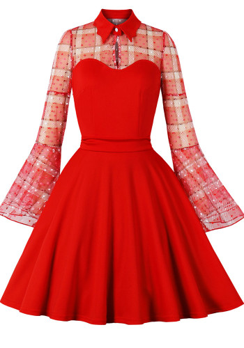 Женское винтажное платье больших размеров с расклешенным низом и рукавами в стиле пэчворк