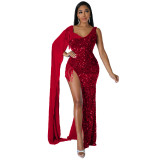 Women Sexy Sequin Tassel Long Dress Evening Dress