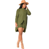 Women Clothing Casual Irregular Long Sleeve Top and Shorts Two Piece