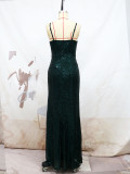 Women Sexy Camisole Slit Sequins Slim Formal Party Evening Dress