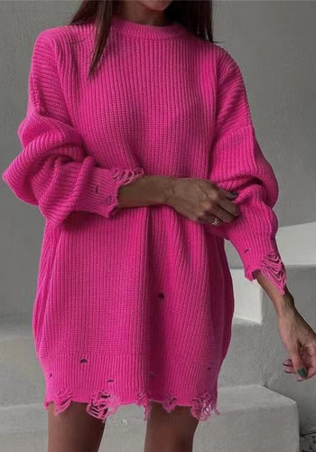 Suéter de manga larga con cuello redondo sólido para mujer