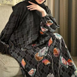 Muslim Ladies Flower High Neck Long Sleeve Loose Dress