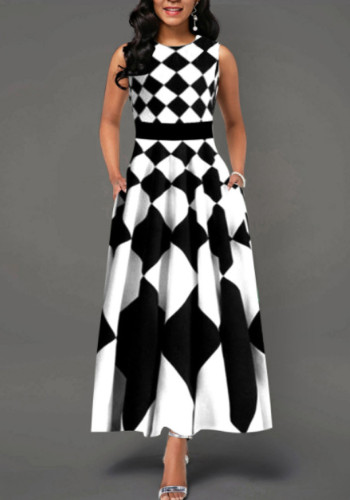 Zomer mouwloze maxi-jurk met geometrische print