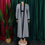 Autumn And Winter Women'S Fashion Chic Print Midi Dress Cardigan Two-Piece Suit