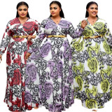 Africa Plus Size Women's Dress V Neck Swing Dress Beltless