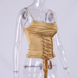 Sexy pure desire sling satin Lace-Up sleeveless vest