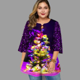 Fall Winter Christmas Tree Round Neck Patchwork Sequin Print Plus Size Top Christmas Women's Clothing