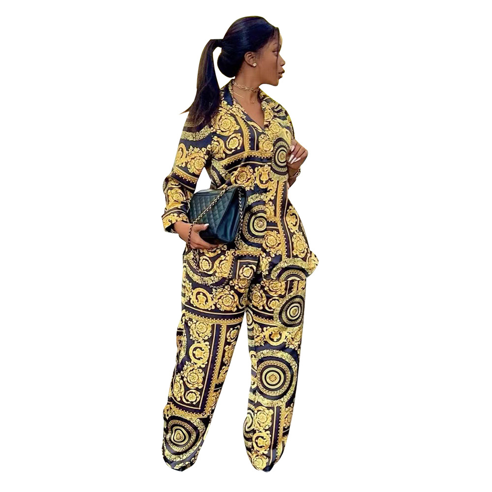 Casual Women's Long Sleeve Loose Shirt Wide Leg Pants Fashion Print Two-Piece  Set - The Little Connection