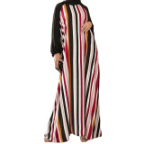 Muslim Ladies Striped Loose Swing Skirt Fashion Elegant Dress