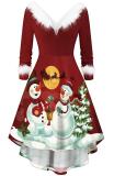 Ladies Christmas Faux Plush Long Sleeve V Neck Irregular Gown Dress