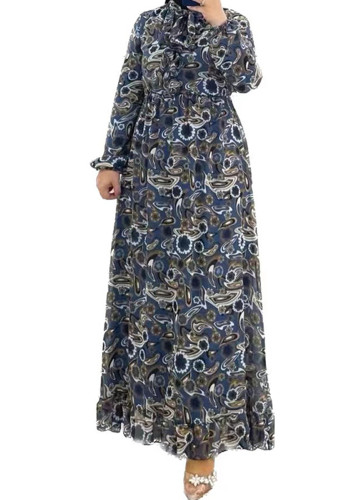 Vestido musulmán suelto de moda con mangas florales para mujer