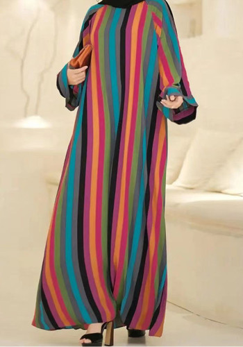 Müslüman Bayanlar Çizgili Cep Moda Gevşek Elbise