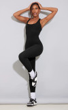 Sleeveless Low Back Slim Waist Bodysuit Solid Color High Waist Tight Fitting Sports Yoga Jumpsuit