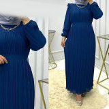 Women's Solid Color Turtleneck With Belt Fashion Loose Muslim Dress